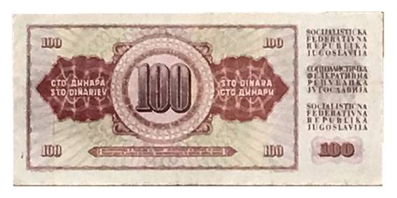 100 DINARS YUGOSLAVIA, 1 VIII 1965